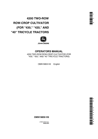 John Deere 4200 Two-Row Row-Crop Cultivator for 430 420 and 40 Tricycle Tractors Operator’s Manual Instant Download (Pub