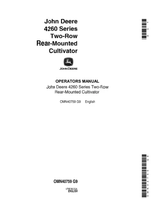 John Deere 4260 Series Two-Row Rear-Mounted Cultivator Operator’s Manual Instant Download (Publication No.OMN40759)