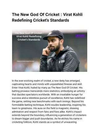 The New God Of Cricket  Virat Kohli Redefining Cricket's Standards