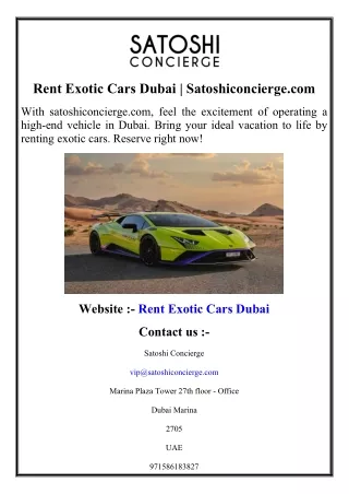 Rent Exotic Cars Dubai  Satoshiconcierge.com