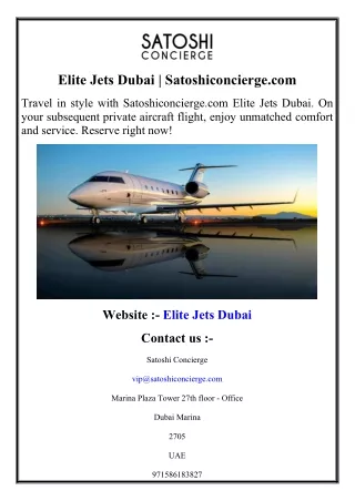 Elite Jets Dubai  Satoshiconcierge.com