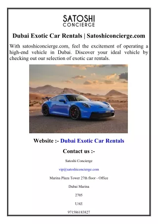 Dubai Exotic Car Rentals  Satoshiconcierge.com