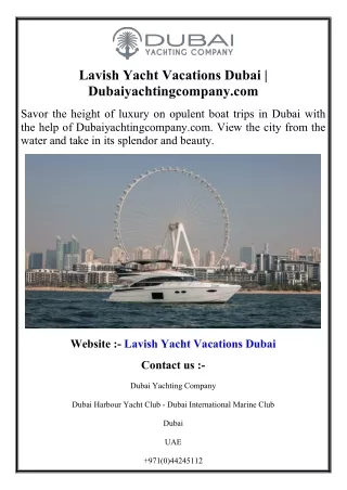 Lavish Yacht Vacations Dubai  Dubaiyachtingcompany.com