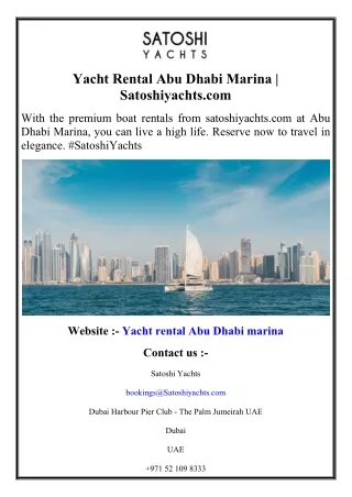 Yacht Rental Abu Dhabi Marina  Satoshiyachts.com