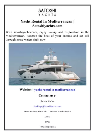 Yacht Rental In Mediterranean  Satoshiyachts.com