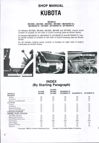 Kubota B5100D Tractor Service Repair Manual