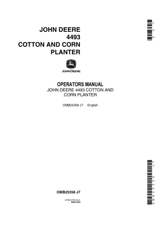 John Deere 4493 Cotton and Corn Planter Operator’s Manual Instant Download (Publication No.OMB25358)