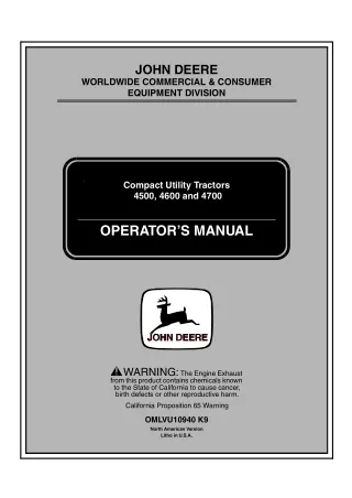 John Deere 4500 4600 and 4700 Compact Utility Tractors Operator’s Manual Instant Download (4500 PIN.150001-  4600 PIN.16