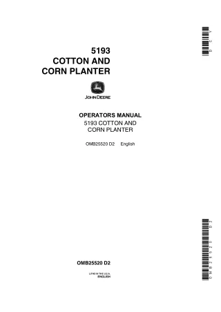 John Deere 5193 Cotton and Corn Planter Operator’s Manual Instant Download (Publication No.OMB25520)