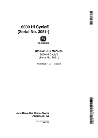 John Deere 6000 Hi Cycle (Serial No.3051-) Operator’s Manual Instant Download (Publication No.OMN159571)