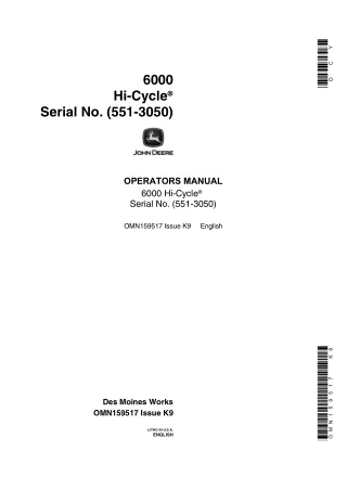 John Deere 6000 Hi-Cycle (Serial No.551-3050) Operator’s Manual Instant Download (Publication No.OMN159517)