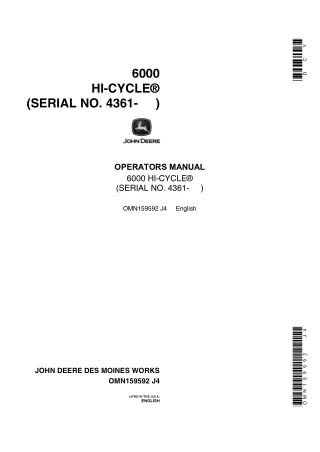 John Deere 6000 Hi-Cycle (Serial No.4361-) Operator’s Manual Instant Download (Publication No.OMN159592)