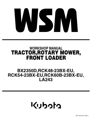 Kubota BX2350D Tractor Service Repair Manual