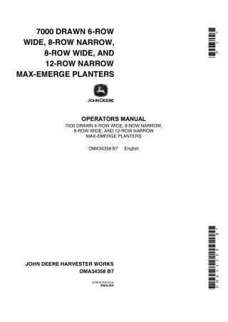 John Deere 7000 Drawn 6-Row Wide 8-Row Narrow 8-Row Wide and 12-Row Narrow Max-Emegre Planters Operator’s Manual Instant