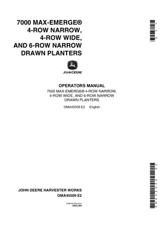 John Deere 7000 Max-Emerge 4-Row Narrow 4-Row Wide and 6-Row Narrow Drawn Planters Operator’s Manual Instant Download (P