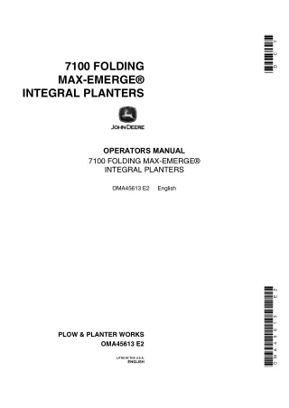 John Deere 7100 Folding Max-Emerge Integral Planters Operator’s Manual Instant Download (Publication No.OMA45613)