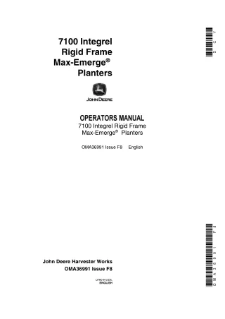 John Deere 7100 Integrel Rigid Frame Max-Emerge Planters Operator’s Manual Instant Download (Publication No.OMA36991)