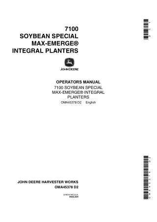 John Deere 7100 Soybean Special Max-Emegre Integral Planters Operator’s Manual Instant Download (Publication No.OMA45378