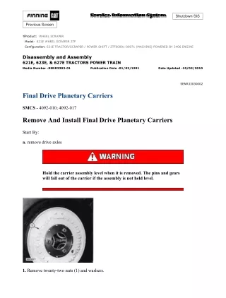 Caterpillar Cat 621E WHEEL SCRAPER (Prefix 2TF) Service Repair Manual (2TF00001-00971)