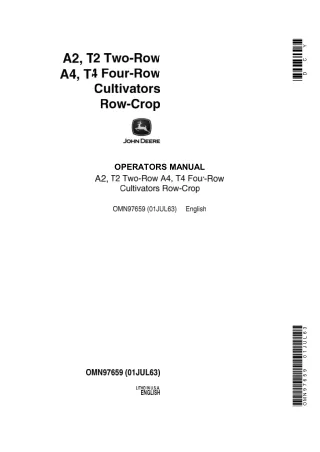 John Deere A2 T2 Two-Row A4 T4 Four-Row Row-Crop Cultivators Operator’s Manual Instant Download (Publication No.OMN97659