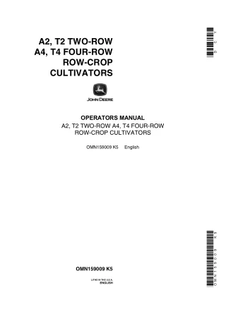 John Deere A2 T2 Two-Row A4 T4 Four-Row Row-Crop Cultivators Operator’s Manual Instant Download (Publication No.OMN15900