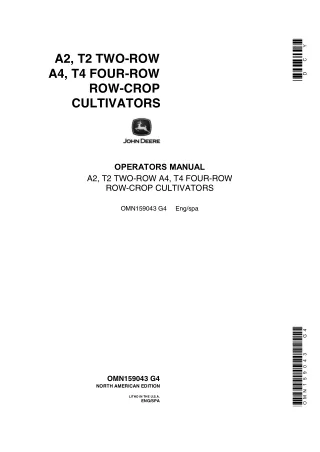 John Deere A2 T2 Two-Row A4 T4 Four-Row Row-Crop Cultivators Operator’s Manual Instant Download (Publication No.OMN15904