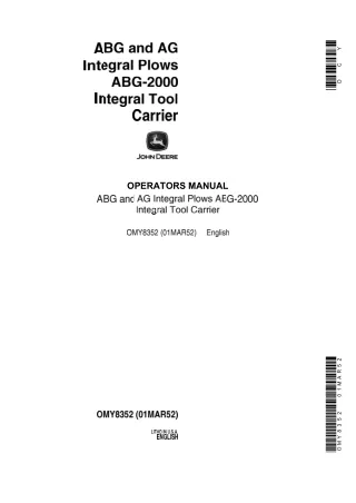 John Deere ABG and AG Integral Plows ABG-2000 Integral Tool Carrier Operator’s Manual Instant Download (Publication No.O