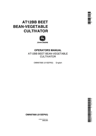 John Deere AT12BB Beet Bean-Vegetable Cultivator Operator’s Manual Instant Download (Publication No.OMN97680)