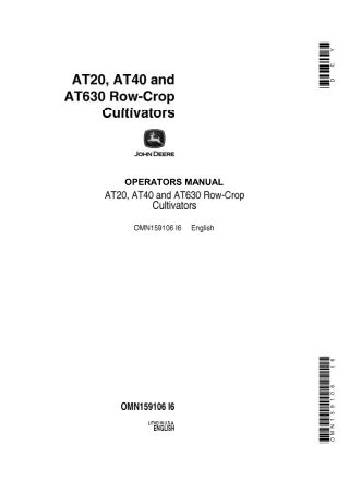 John Deere AT20 AT40 and AT630 Row-Crop Cultivators Operator’s Manual Instant Download (Publication No.OMN159106)