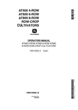 John Deere AT400 4-Row AT600 6-Row AT800 8-Row Row-Crop Cultivators Operator’s Manual Instant Download (Publication No.O