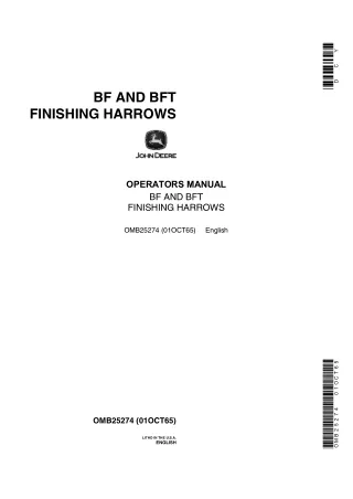 John Deere BF and BFT Finishing Harrows Operator’s Manual Instant Download (Publication No.OMB25274)