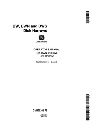 John Deere BW BWN and BWS Disk Harrows Operator’s Manual Instant Download (Publication No.OMB25262)