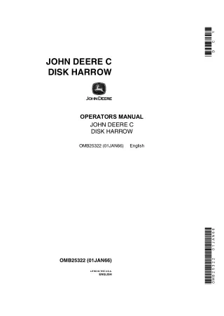 John Deere C Disk Harrow Operator’s Manual Instant Download (Publication No.OMB25322)