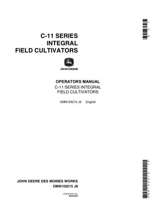 John Deere C-11 Series Integral Field Cultivators Operator’s Manual Instant Download (Publication No.OMN159215)