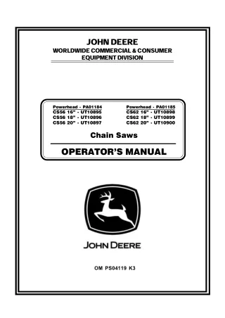 John Deere CS56 CS62 Chain Saws Operator’s Manual Instant Download (Publication No.OMPS04119)