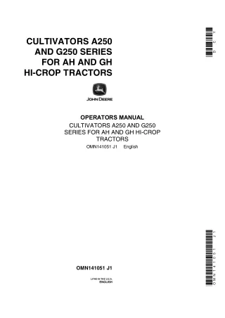 John Deere Cultivators A250 and G250 Series for AH and GH Hi-Crop Tractors Operator’s Manual Instant Download (Publicati