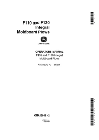 John Deere F110 and F120 Integral Moldboard Plows Operator’s Manual Instant Download (Publication No.OMA13043)