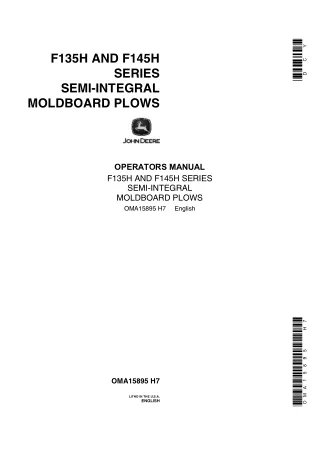 John Deere F135H and F145H Series Semi-Integral Moldboard Plows Operator’s Manual Instant Download (Publication No.OMA15