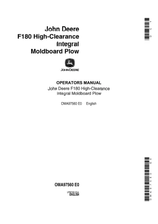 John Deere F180 High-Clearance Integral Moldboard Plow Operator’s Manual Instant Download (Publication No.OMA97560)