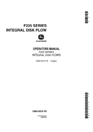 John Deere F225 Series Integral Disk Plow Operator’s Manual Instant Download (Publication No.OMA16516)