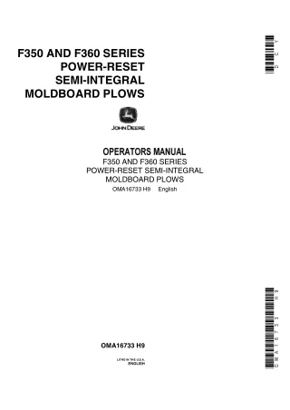 John Deere F350 and F360 Series Power-Reset Semi-Integral Moldboard Plows Operator’s Manual Instant Download (Publicatio