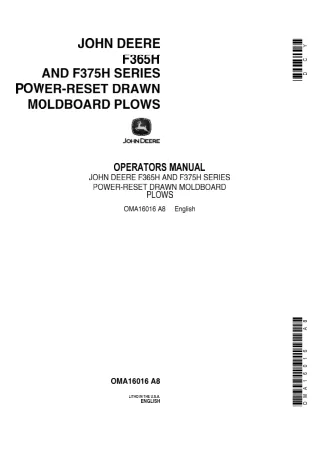 John Deere F365H and F375H Series Power-Reset Drawn Moldboard Plows Operator’s Manual Instant Download (Publication No.O