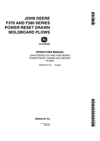 John Deere F370 and F380 Series Power-Reset Drawn Moldboard Plows Operator’s Manual Instant Download (Publication No.OMA