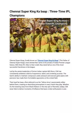 Chennai Super King Ka baap  Three-Time IPL Champions
