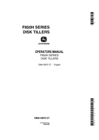 John Deere F850H Series Disk Tillers Operator’s Manual Instant Download (Publication No.OMA15870)