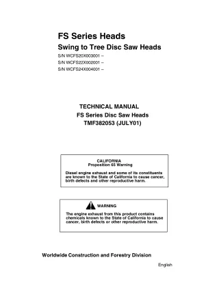 John Deere FS Series Heads Swing to Tree Disc Saw Heads Service Repair Manual Instant Download (tmf382053)