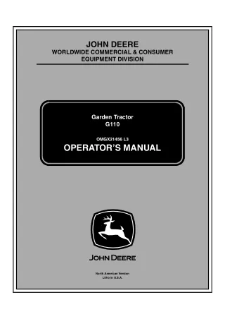 John Deere G110 Garden Tractor Operator’s Manual Instant Download (PIN010001-) (Publication No.OMGX21456)