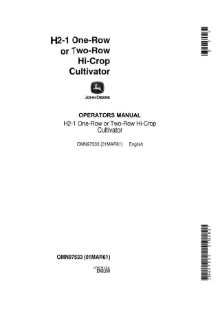 John Deere H2-1 One-Row or Two-Row Hi-Crop Cultivator Operator’s Manual Instant Download (Publication No.OMN97533)