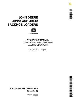 John Deere JD310 and JD410 Backhoe Loaders Operator’s Manual Instant Download (Publication No.OML32774)