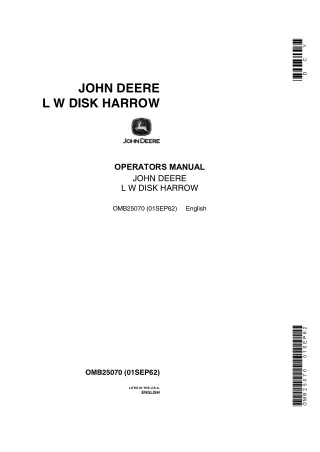 John Deere L W Disk Harrow Operator’s Manual Instant Download (Publication No.OMB25070)